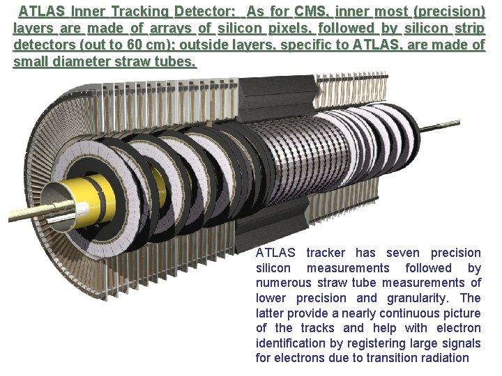 ATLAS Inner Tracking Detector: As for CMS, inner most (precision) layers are made of