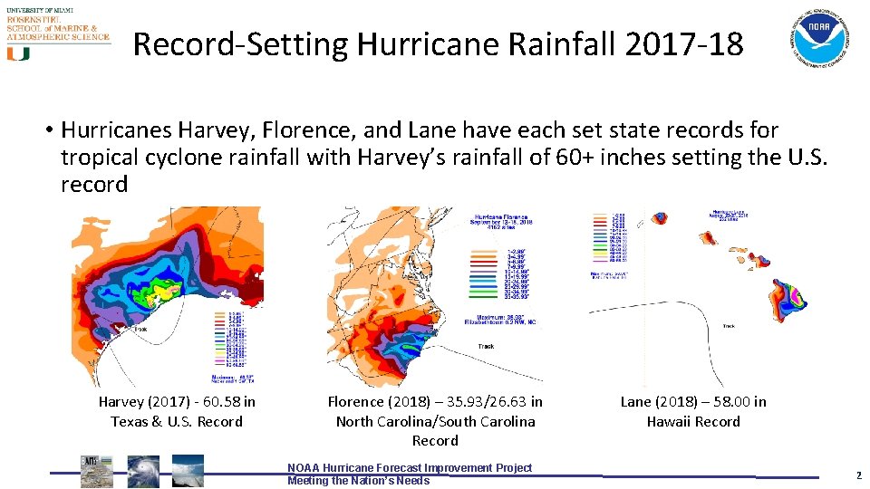 Record-Setting Hurricane Rainfall 2017 -18 • Hurricanes Harvey, Florence, and Lane have each set