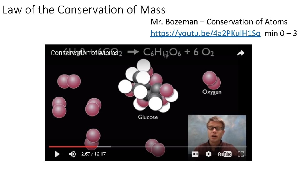 Law of the Conservation of Mass Mr. Bozeman – Conservation of Atoms https: //youtu.