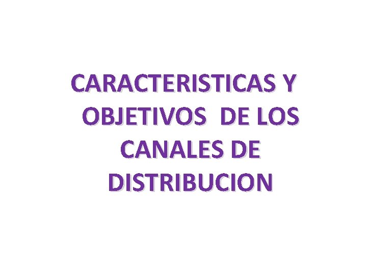 CARACTERISTICAS Y OBJETIVOS DE LOS CANALES DE DISTRIBUCION 