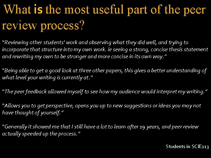 What is the most useful part of the peer review process? “Reviewing other students'