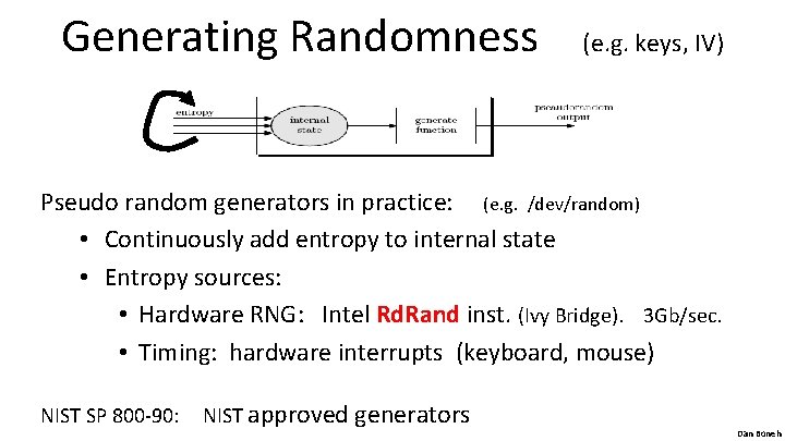 Generating Randomness (e. g. keys, IV) Pseudo random generators in practice: (e. g. /dev/random)
