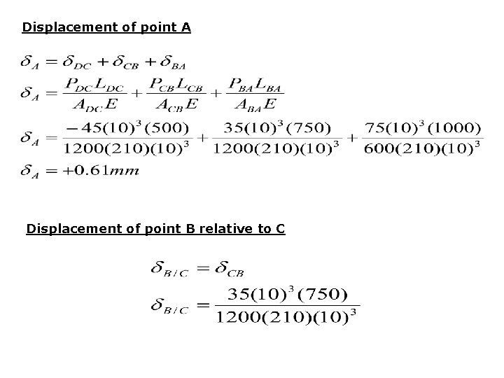 Displacement of point A Displacement of point B relative to C 