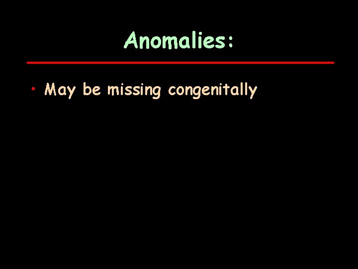 Anomalies: • May be missing congenitally 