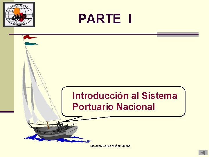 PARTE I Introducción al Sistema Portuario Nacional Lic. Juan Carlos Muñoz Menna. 