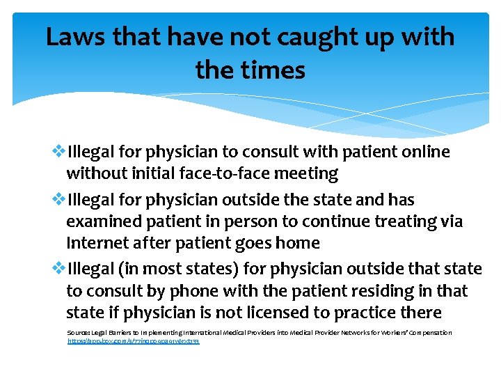 Laws that have not caught up with the times v. Illegal for physician to