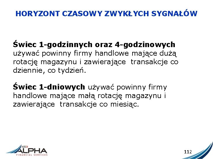 HORYZONT CZASOWY ZWYKŁYCH SYGNAŁÓW Świec 1 -godzinnych oraz 4 -godzinowych używać powinny firmy handlowe