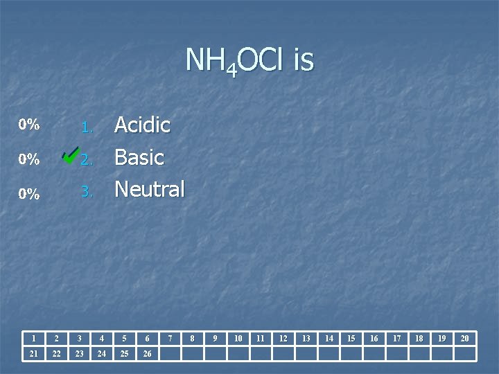 NH 4 OCl is Acidic Basic Neutral 1. 2. 3. 1 2 3 4