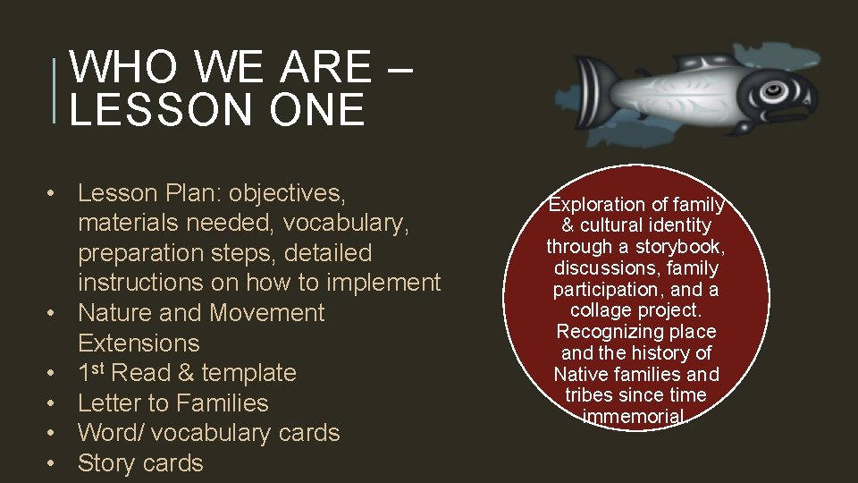 WHO WE ARE – LESSON ONE • Lesson Plan: objectives, materials needed, vocabulary, preparation