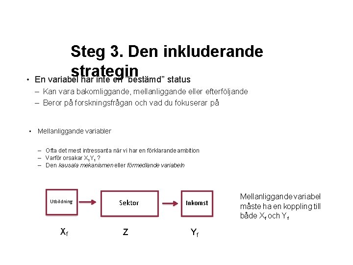  • Steg 3. Den inkluderande strategin En variabel har inte en ”bestämd” status