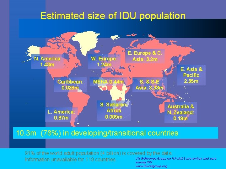 Estimated size of IDU population N. America 1. 43 m Caribbean: 0. 028 m