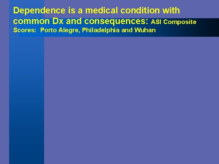 Dependence is a medical condition with common Dx and consequences: ASI Composite Scores: Porto