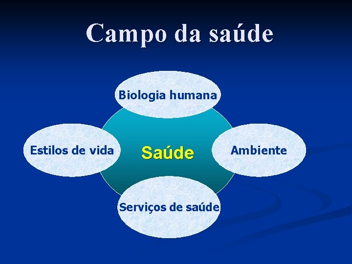 Campo da saúde Biologia humana Estilos de vida Saúde Serviços de saúde Ambiente 