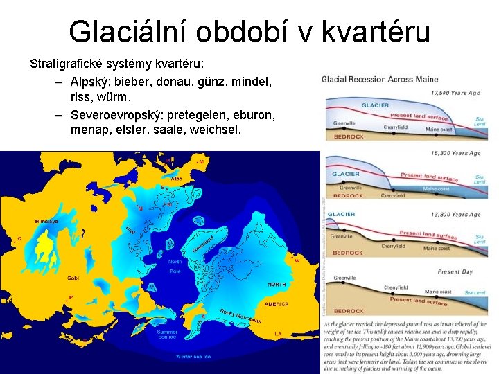 Glaciální období v kvartéru Stratigrafické systémy kvartéru: – Alpský: bieber, donau, günz, mindel, Alpský: