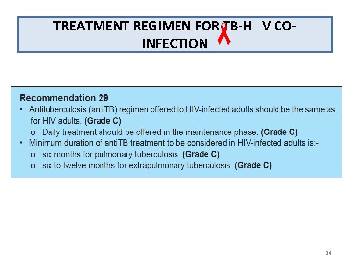 TREATMENT REGIMEN FOR TB-H V COINFECTION 14 