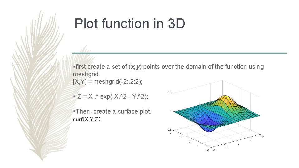 Plot function in 3 D §first create a set of (x, y) points over