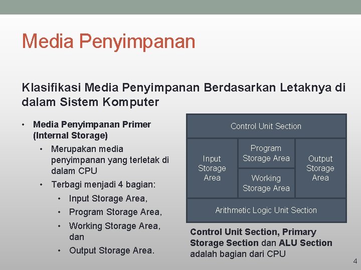 Media Penyimpanan Klasifikasi Media Penyimpanan Berdasarkan Letaknya di dalam Sistem Komputer • Media Penyimpanan