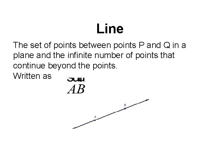 Line The set of points between points P and Q in a plane and