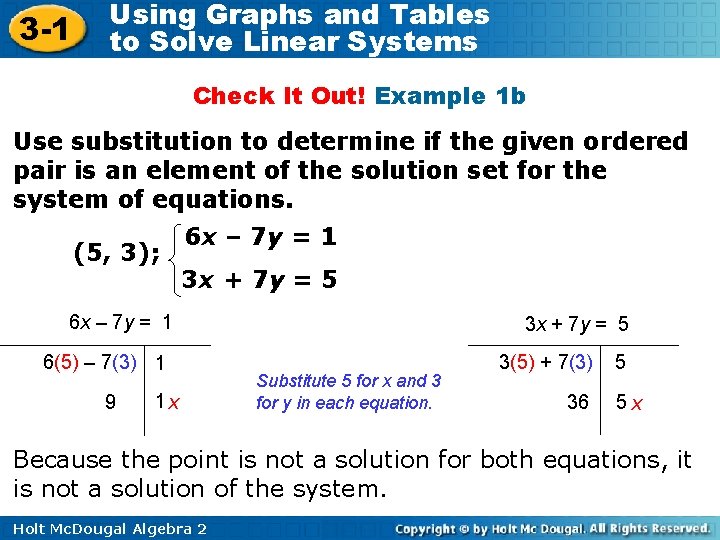 3 -1 Using Graphs and Tables to Solve Linear Systems Check It Out! Example