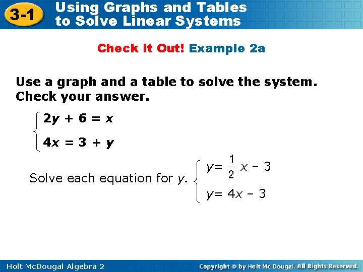 3 -1 Using Graphs and Tables to Solve Linear Systems Check It Out! Example