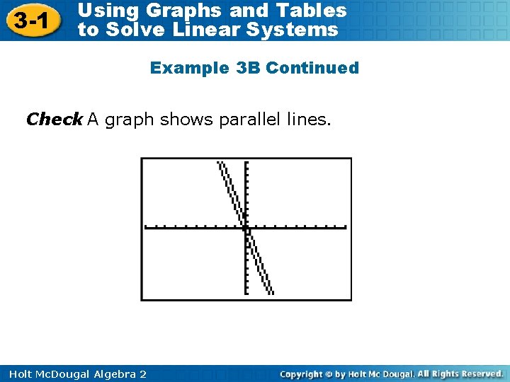 3 -1 Using Graphs and Tables to Solve Linear Systems Example 3 B Continued