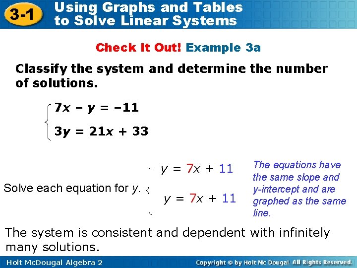 3 -1 Using Graphs and Tables to Solve Linear Systems Check It Out! Example
