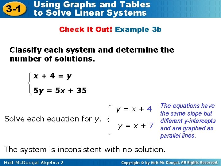 3 -1 Using Graphs and Tables to Solve Linear Systems Check It Out! Example