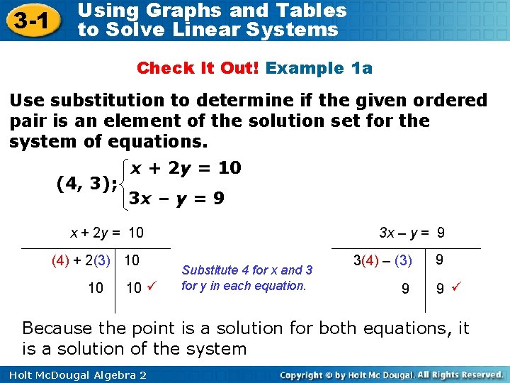 3 -1 Using Graphs and Tables to Solve Linear Systems Check It Out! Example