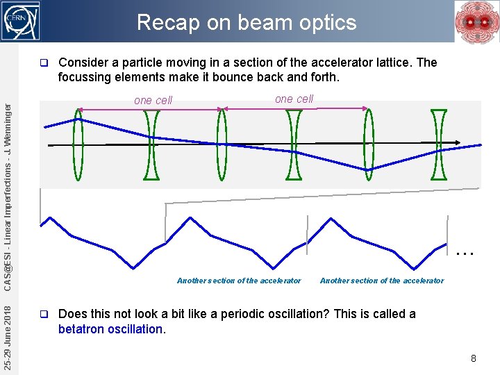 Recap on beam optics q one cell CAS@ESI - Linear Imperfections - J. Wenninger