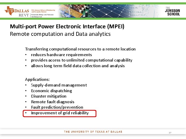 Energy and Vehicular REVT | Renewable Technology Lab Multi-port Power Electronic Interface (MPEI) Remote