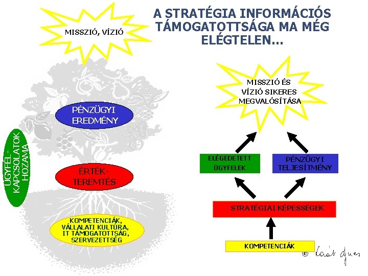 MISSZIÓ, VÍZIÓ ÜGYFÉLKAPCSOLATOK HOZAMA PÉNZÜGYI EREDMÉNY A STRATÉGIA INFORMÁCIÓS TÁMOGATOTTSÁGA MA MÉG ELÉGTELEN… MISSZIÓ