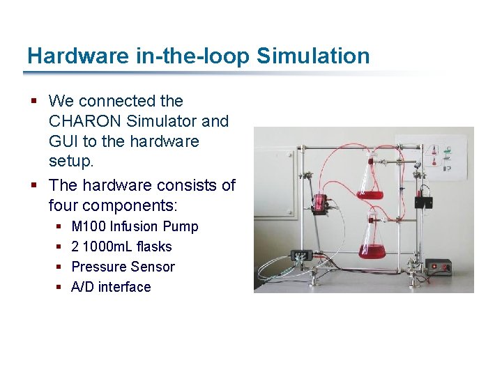 Hardware in-the-loop Simulation § We connected the CHARON Simulator and GUI to the hardware