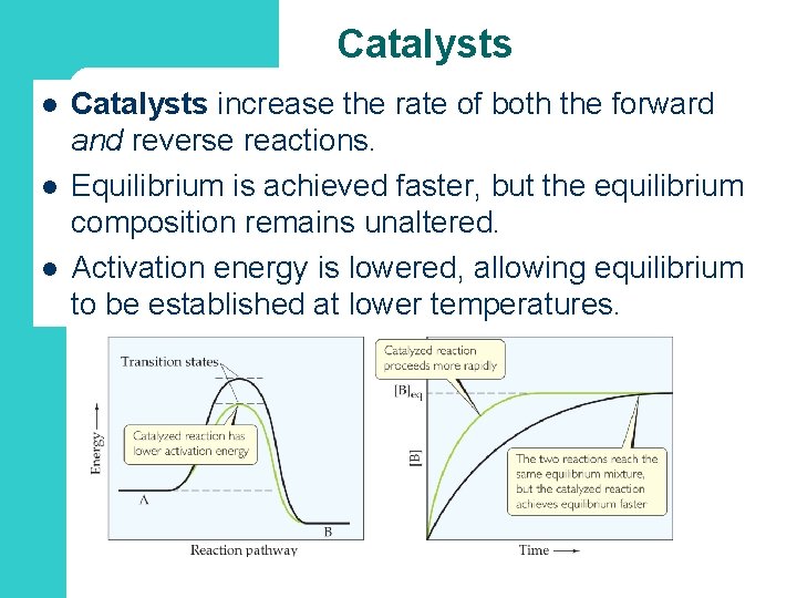Catalysts l l l Catalysts increase the rate of both the forward and reverse