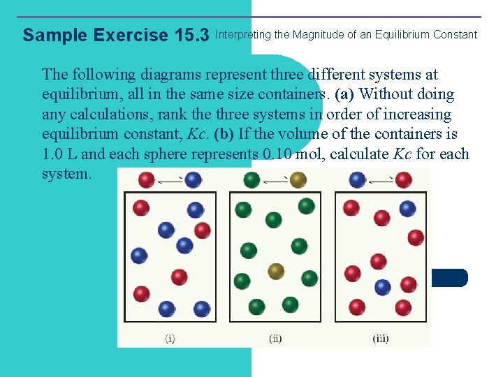 Sample Exercise 15. 3 Interpreting the Magnitude of an Equilibrium Constant The following diagrams