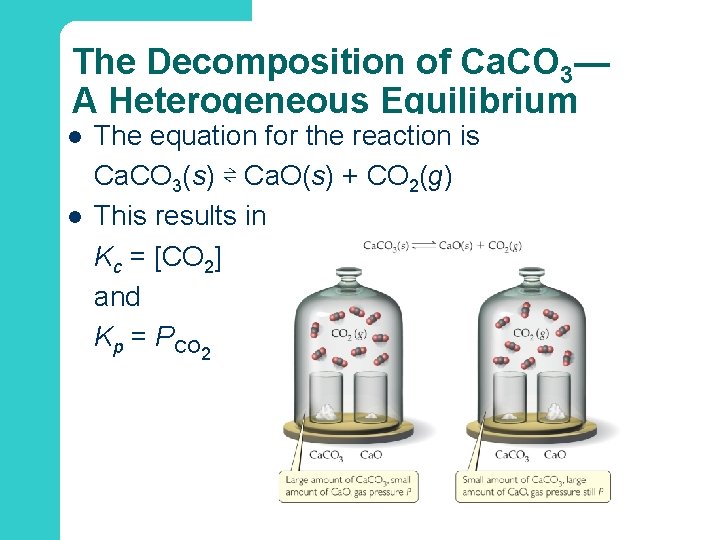 The Decomposition of Ca. CO 3— A Heterogeneous Equilibrium l l The equation for