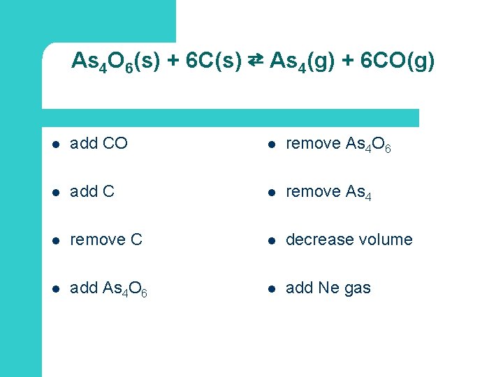 As 4 O 6(s) + 6 C(s) ⇄ As 4(g) + 6 CO(g) l