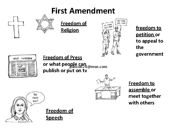 First Amendment Freedom of Religion Freedom of Press or what people can jokwon 24@msn.