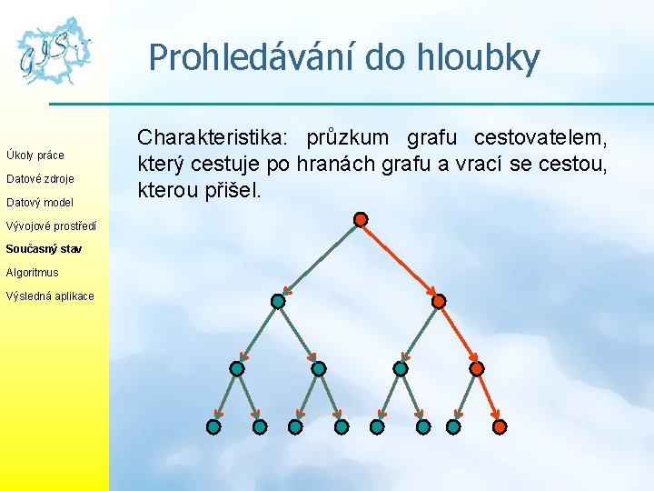 Prohledávání do hloubky Úkoly práce Datové zdroje Datový model Vývojové prostředí Současný stav Algoritmus