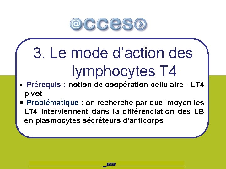 3. Le mode d’action des lymphocytes T 4 § Prérequis : notion de coopération