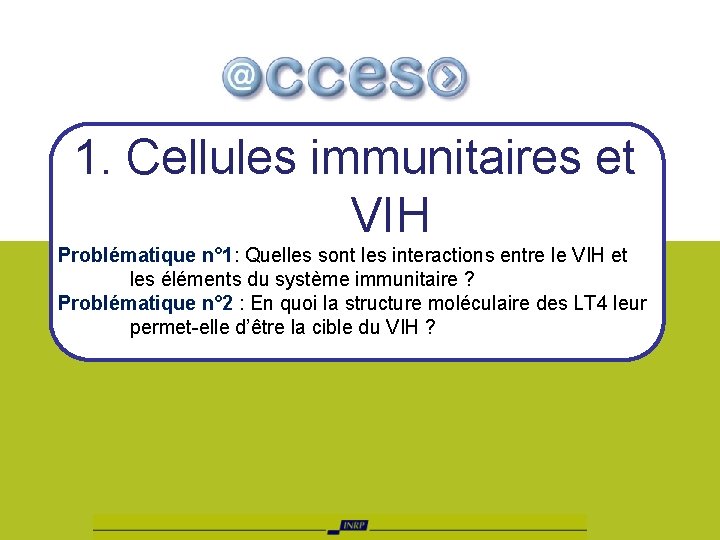 1. Cellules immunitaires et VIH Problématique n° 1: Quelles sont les interactions entre le