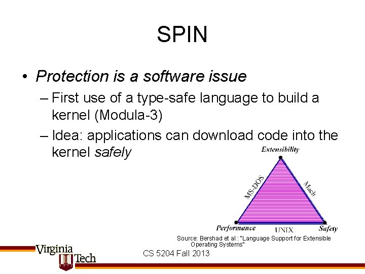 SPIN • Protection is a software issue – First use of a type-safe language