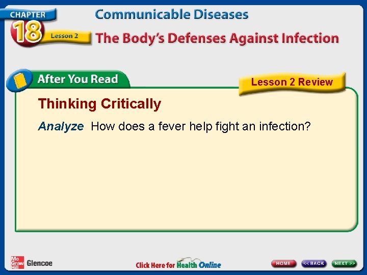Lesson 2 Review Thinking Critically Analyze How does a fever help fight an infection?