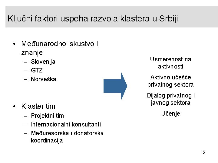 Ključni faktori uspeha razvoja klastera u Srbiji • Međunarodno iskustvo i znanje – Slovenija