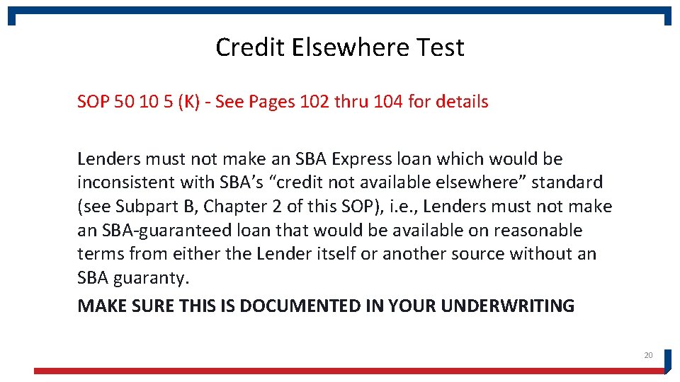 Credit Elsewhere Test SOP 50 10 5 (K) - See Pages 102 thru 104