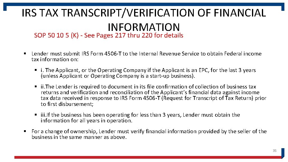 IRS TAX TRANSCRIPT/VERIFICATION OF FINANCIAL INFORMATION SOP 50 10 5 (K) - See Pages