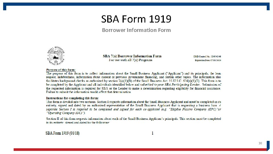 SBA Form 1919 Borrower Information Form 38 