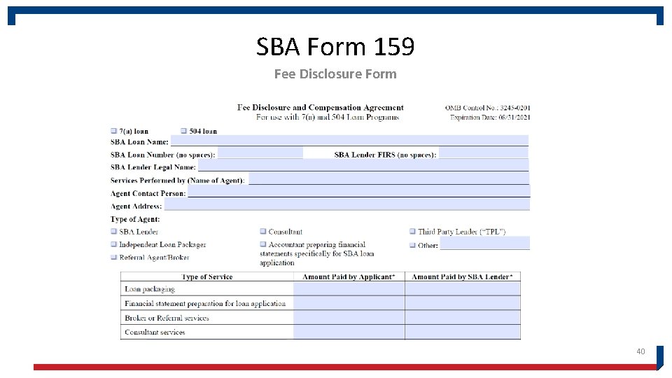 SBA Form 159 Fee Disclosure Form 40 