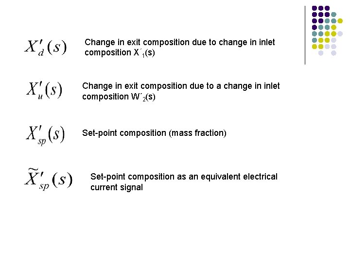 Change in exit composition due to change in inlet composition X´ 1(s) Change in Change in exit composition due to change in inlet composition X´ 1(s) Change in