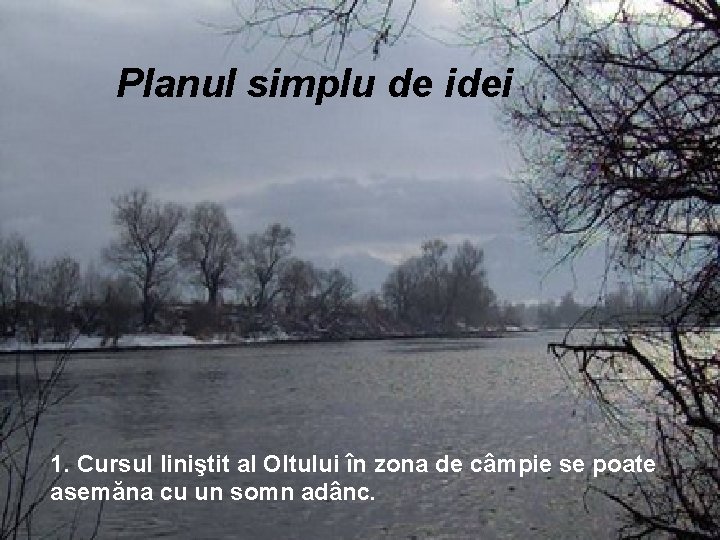 Planul simplu de idei 1. Cursul liniştit al Oltului în zona de câmpie se