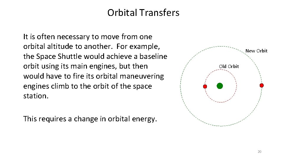 Orbital Transfers It is often necessary to move from one orbital altitude to another.